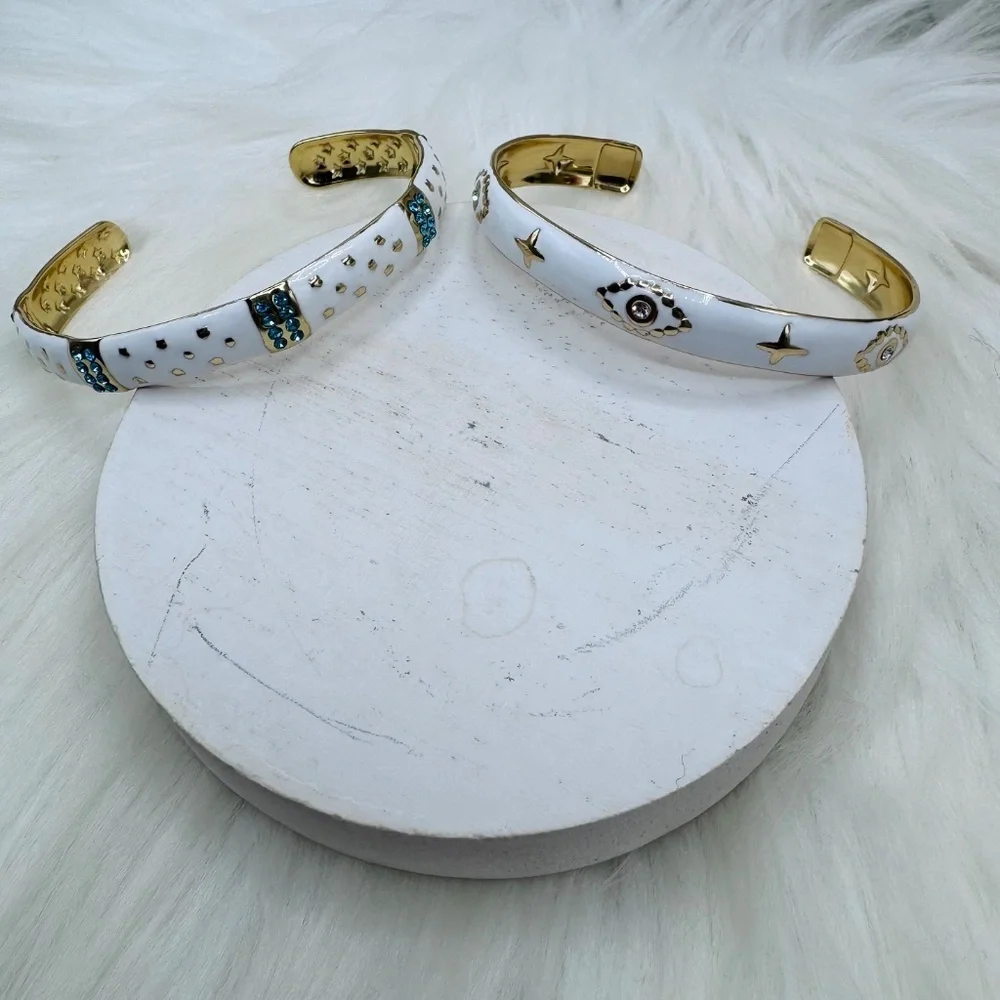 Stainless Steel Gold and White Cuff Statement Bracelets